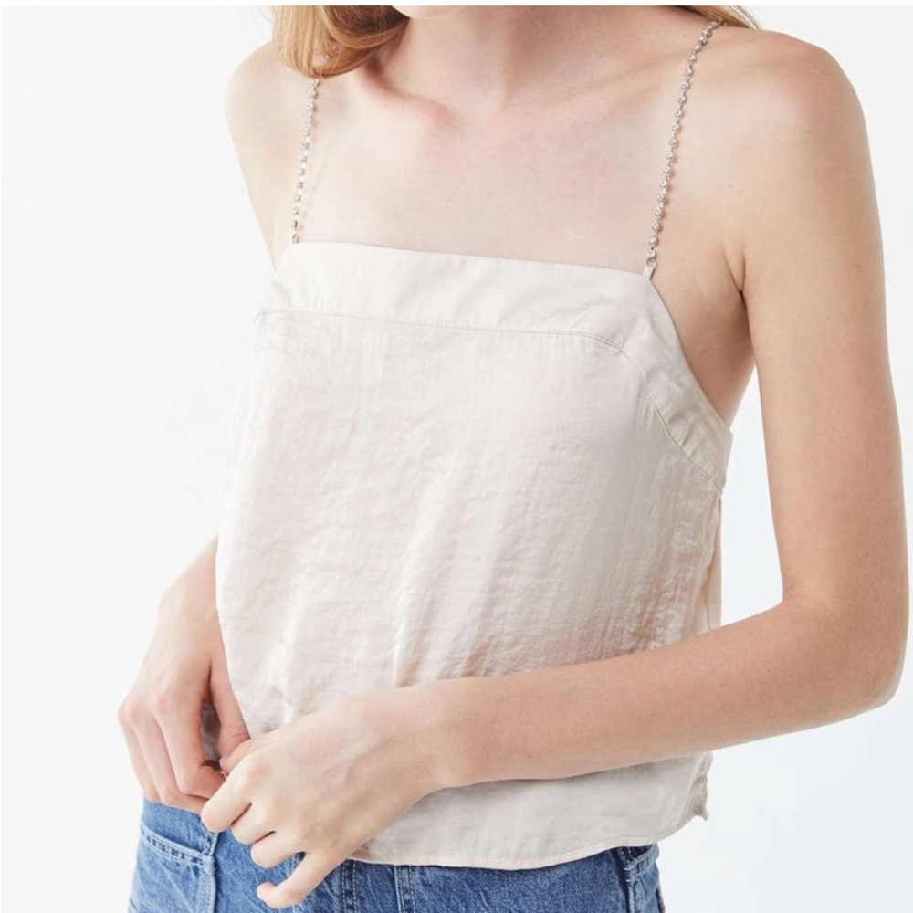UO urban outfitters Debbie rhinestone strap slinky tank top champagne color